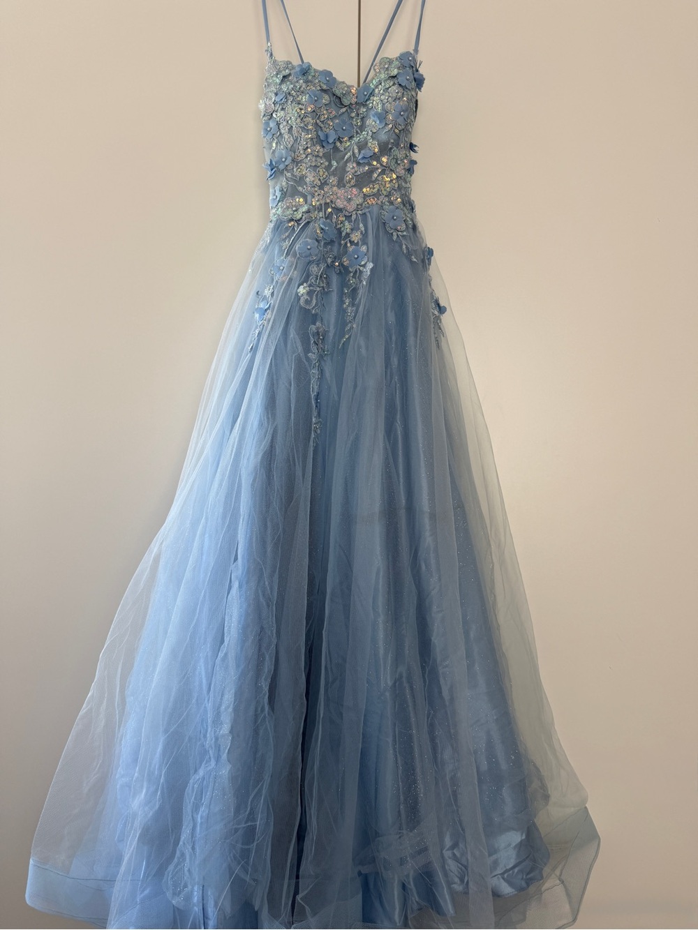 Andrea & Leo A1142 Spaghetti Strap Floral Appliqué Prom Dress